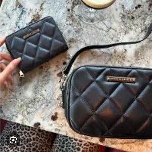 Poppy & Peonies Black Quilted Crossbody Bag